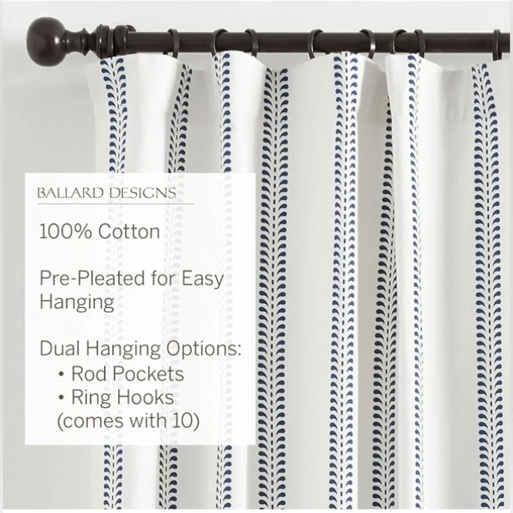 Ballard Designs Hollis Ditsy Single Stripe 2 Curtains